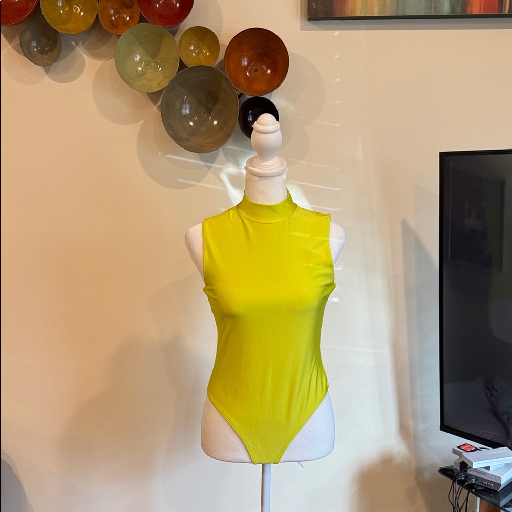 Sleeveless Mock Neck Bodysuit in Bright Lime